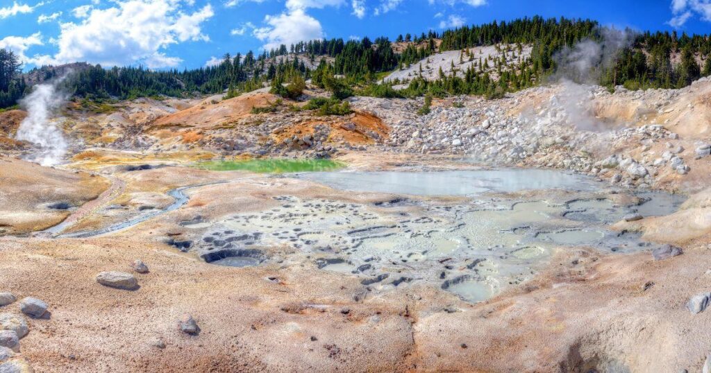 Geothermal features of Bumpass Hell in Lassen Volcanic National Park, California