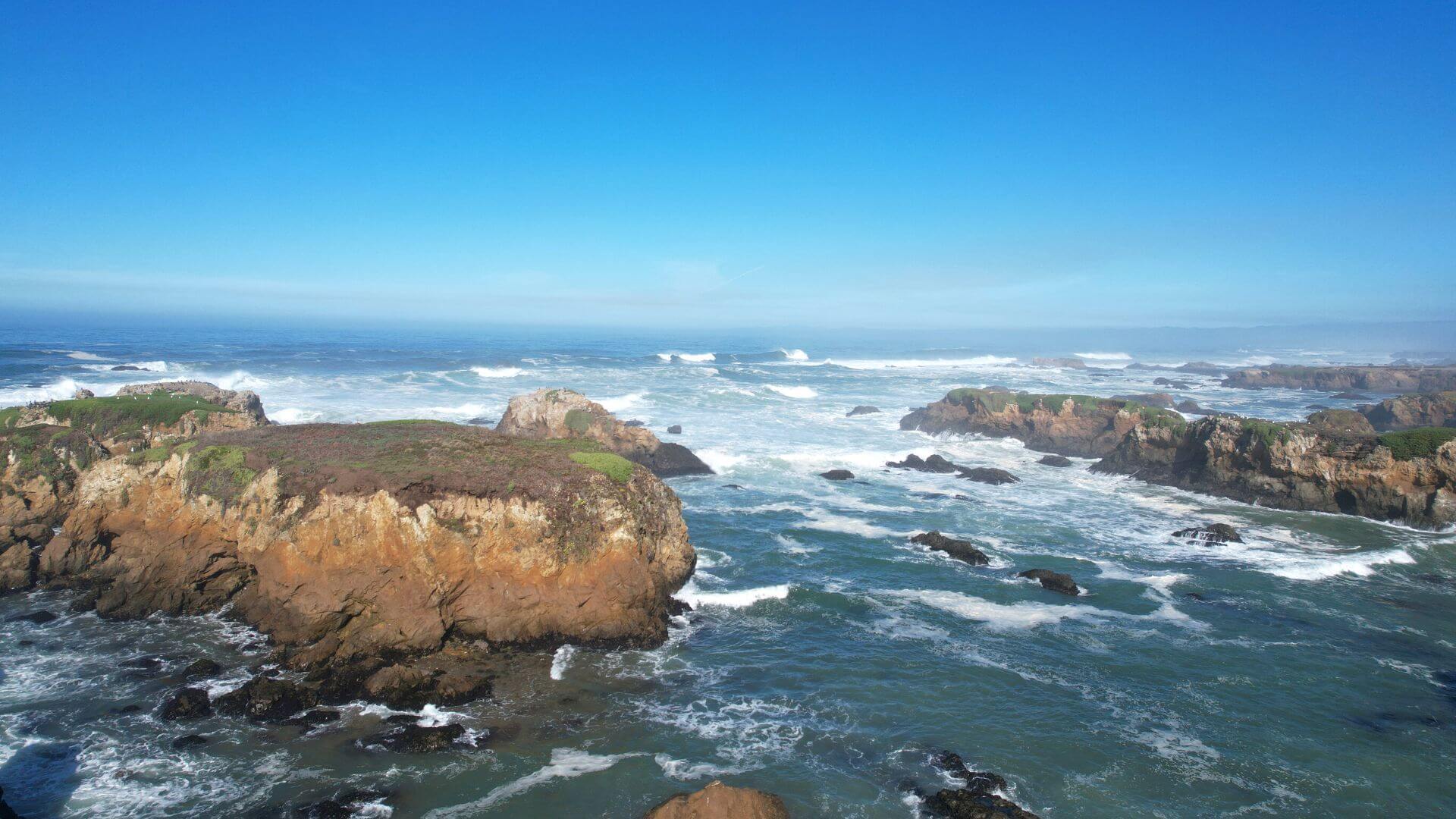 Scenic coastal landscape and rock formations in Mendocino Headlands State Park