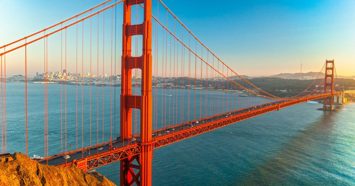 Golden Gate Bridge with San Francisco (one of the best stops on Pacific Coast Highway) in the background